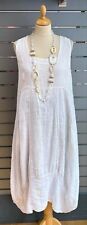 LAGENLOOK, QUIRKY, balloon style LINEN DRESS 44″CHEST (14-18) WHITE