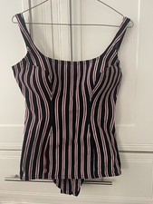 st Michael Size Medium one piece swimsuit skirt black red & white striped 