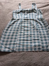 Ladies Gingham Pinafore Dress Green And White Size 14