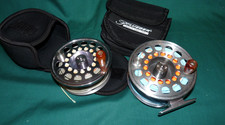 Pflueger Trion 4" large arbor polished salmon fly reel & s/spool & lines & cases