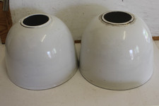 2 x Vintage WHITE  Enamel Industrial Style Light Shade 5.75" high x 2.5/8" hole