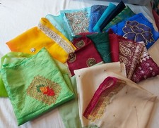 Huge 18-20 Pc Sari Fabric Scrap Pack Large Pieces Quilting Crafting Silk & More 