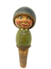 VINTAGE ANRI CARVED WOODEN BOTTLE STOPPER TWO FACED HAT FLIPPER