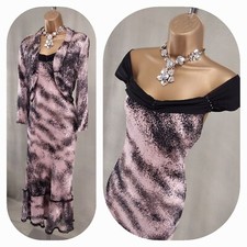 ~ ? GOLD ?~ UK 12 Chiffon Midi Dress & Shrug Suit Mother Of The Bride Oufit