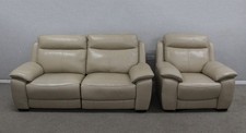 Furniture Village Starlight Beige Leather Power 3 Seater Sofa & Static Armchair