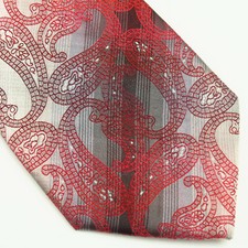 Van Heusen Mens Neck Tie Grey Red White Paisley Silk 57"x3" Preppy Colorful