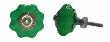 8 Sided Dark Green Cupboard Door Knob Crackle / Cracked Glaze Octagon