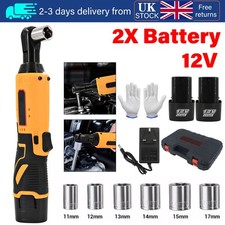 2 Batteries Cordless Right Ratchet 3/8'' 90° 100Nm Electric Power Ratchet Wrench