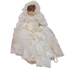 Porcelain Baby Doll in Lace Christening Gown Articulated Figure