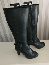 CLARKS BLACK LEATHER KNEE HIGH BOOTS SIZE 4 WIDE FIT WIDE CALF fleece lined Eu37