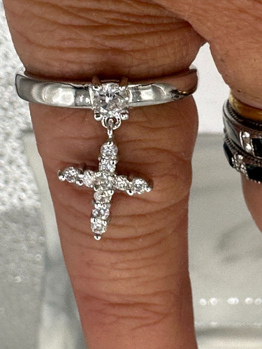 Ladies cross ring silver - ladies,