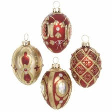 Heaven Sends Set of 4 Red Gold Glass Egg Christmas Tree Bauble Decorations