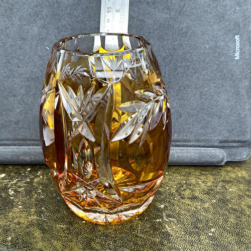 Vintage amber cut glass lead - vintage,