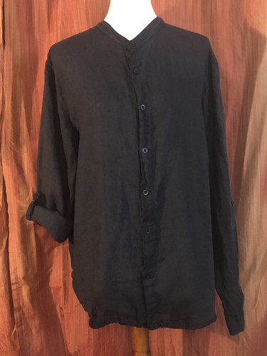 Black long sleeve linen shirt - black,