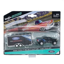 1/64 2021 Ford F-150 SVT Raptor with Trailer Model Car Diecast Toy Vehicle