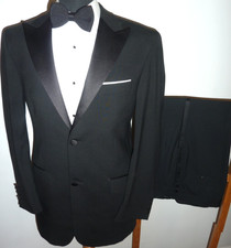 MOSS BROS Tuxedo Black Dinner Suit Jacket 38 R M&S Evening Trousers W32 L31