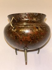 Dark Emperador Or Marron Imperial Marble Miniature Cauldron Very Old 60mm Tall