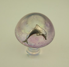 Heron glass small mushroom paperweight with silver dolphin