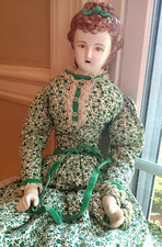 Lovely Antique China Doll Glass Head, Arms and Legs, Unique HairCloth Body,18.5"