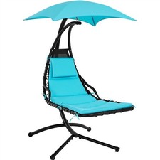 Garden Hanging Hammock Chair Swinging Chair Outdoor Swing with Arc Stand, Canopy