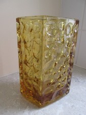 VINTAGE CZECH  SKLO UNION RHOMBOID VASE -  AMBER COLOUR  A/F