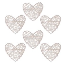  6 Pcs Heart Decorations Wicker Hearts for Hanging Shaped White Rattan