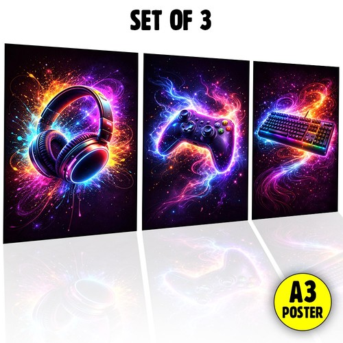 Gamer room poster set - room, a3