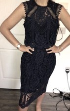 Lipsy VIP Black Lace Midi Dress 16 Embroidered Occasion Party Evening Xmas Lace