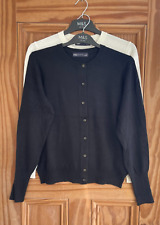 Ex M&S Collection New Crew Neck Button Cardigan Top Black Size 6 - 24