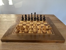 Vintage Chess Set - 48cm Large Folding Board with Wooden Pieces - 9.5cm Kings
