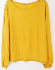 Zara W&B Balloon Sleeved Top mustard yellow scoop neck cotton jersey Size M vgc