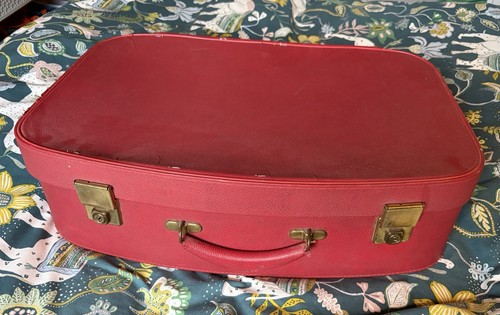 Vintage red retro suitcase - vintage,