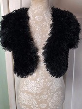 Hand Knitted Black Short Sleeve Fluffy Cropped Shrug Cardigan Size M/L (12 / 14)