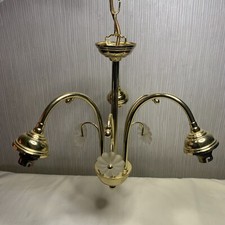 Vintage 3 Arm Chandelier Frosted Glass Flowers BHS Ceiling Pendant Light Gold