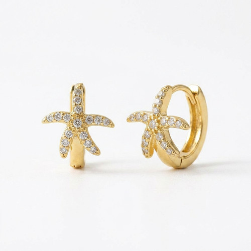 18k gold starfish huggie hoop - 18k,