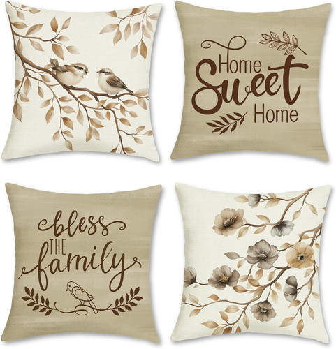 Brown floral birds cushion - brown,
