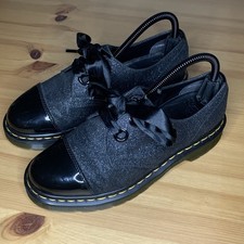 Dr Martens Black Oxford Glitter Patent Toe Box Womens Bow Lace Shoes Size 5 UK