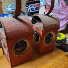  PAIR OLD ROAD WORKS SAFETY LAMP 1963 MAN CAVE DECOR