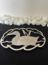 Vintage Unusual Silver Coloured Duck In A Pond Trivet Pot Stand