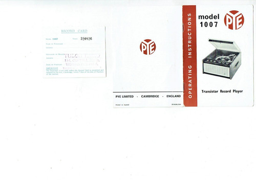 Vintage instructions pye 1007 - pye,