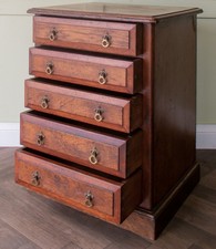 Arts & Crafts Maple & Co. Small Oak 5 Drawer Chest/ Bedside Cabinet (Antique)