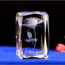 E-isata 3D Laser Crystal Rose Flower Engrave I Love You Keepsake Paperweight