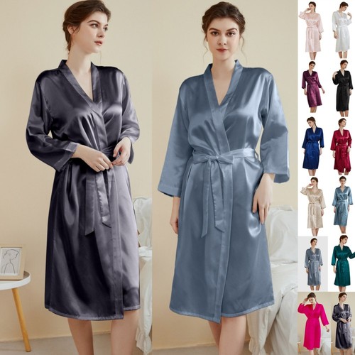 Long plain satin silk robe - satin,