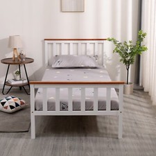 SINGLE BED PINE FRAME 3FT WHITE & OAK WOODEN SHAKER STYLE BEDROOM FURNITURE
