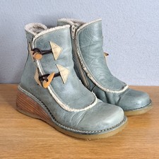 Destroy Vintage 90s Sherpa Leather Platform Boots Women 37 7 Blue Chunky Retro