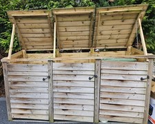 Wooded used wheelie bin store - triple
