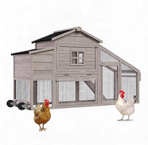Wooden chicken coop wheels - chicken,