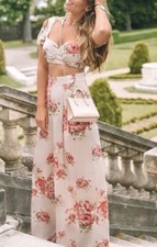 ZARA NUDE PINK FLORAL PRINT TOP AND PALAZZO TROUSERS SS18 SIZE SMALL