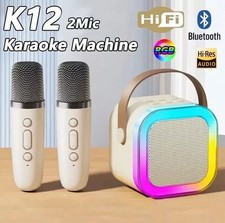 Mini Karaoke Machine Kids with 2 Microphone Portable Bluetooth Speaker with LED