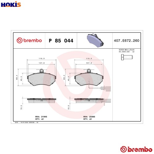 Brake pad set - disc, p